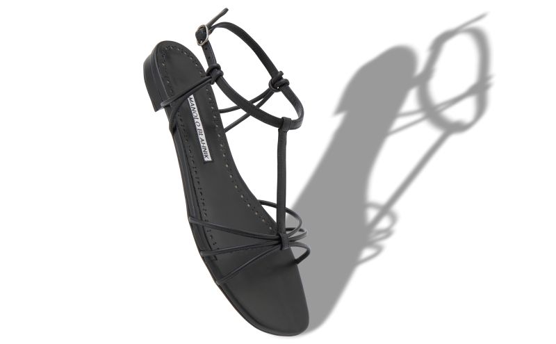 Tabarek, Black Nappa Leather Ankle Strap Flat Sandals - CA$895.00 