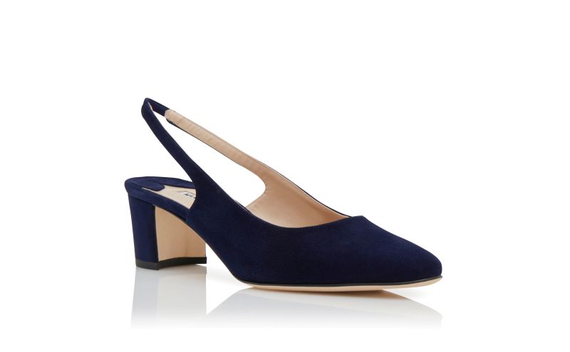 Allurasan, Navy Blue Suede Slingback Pumps - US$825.00