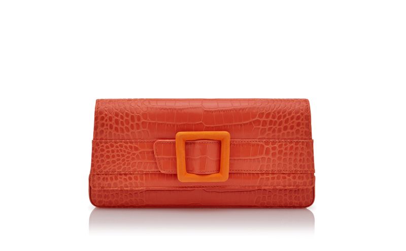 Side view of Maygot, Orange Calf Leather Buckle Clutch - CA$2,175.00