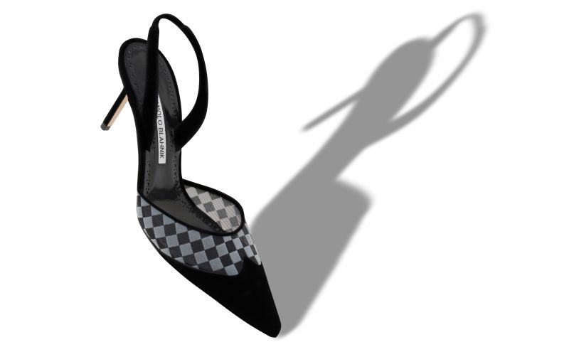 Mingosli, Black Mesh Checkered Slingback Mules - £695.00 