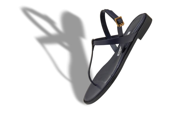 Hata, Navy Blue Calf Leather Flat Sandals - US$745.00