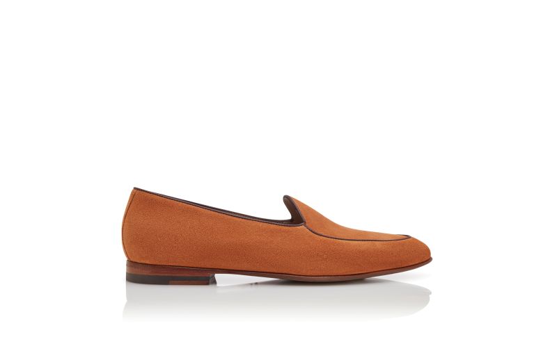 Side view of Modena, Orange Suede Loafers  - AU$1,435.00
