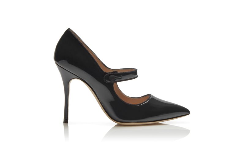 Side view of Designer Black Patent Leather Pointed Toe Pumps