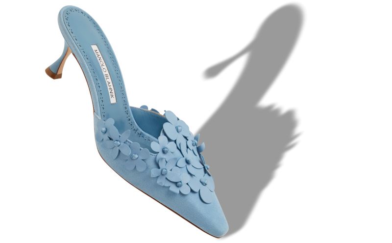 Harnes, Light Blue Suede Pointed Toe Mules - £1,115.00 