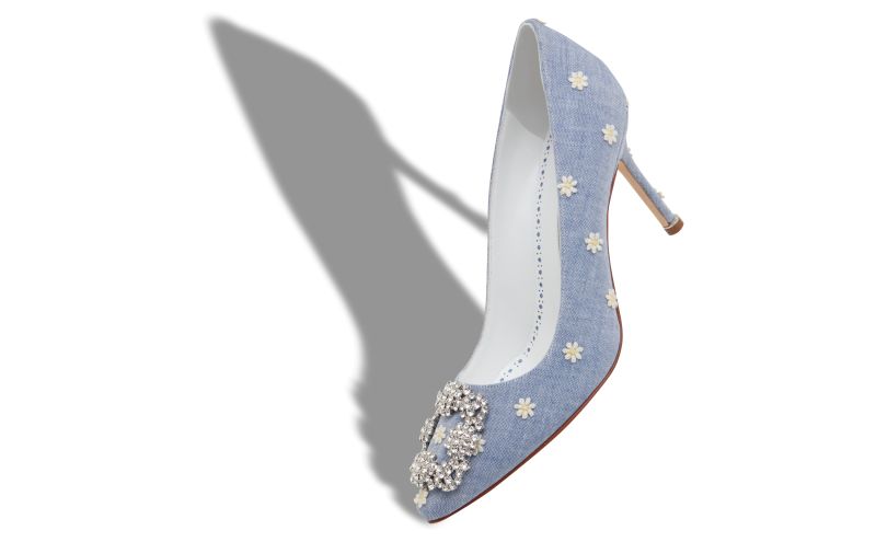 Hangisi 90, Blue and White Chambray Jewel Buckle Pumps - £945.00