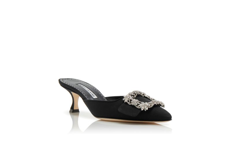 Maysale jewel, Black Crepe De Chine Crystal Buckle Mules - US$1,145.00