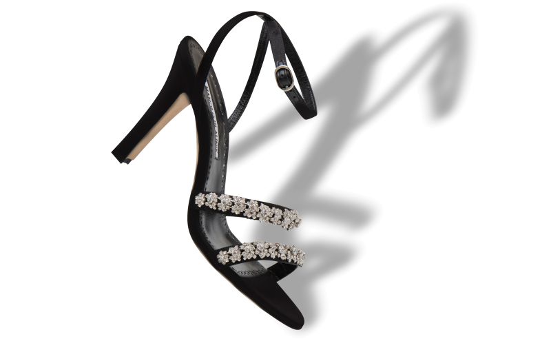 Designer Black Satin Crystal Embellished Sandals
