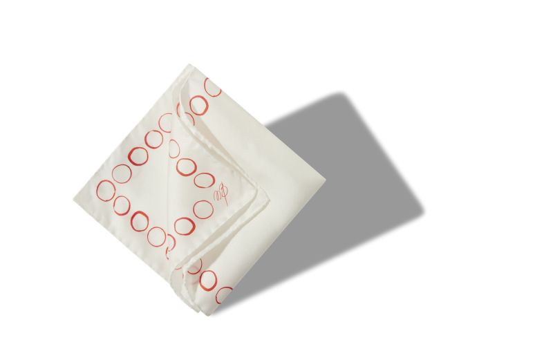 Designer Ivory and Red Silk Circle Print Pocket Square