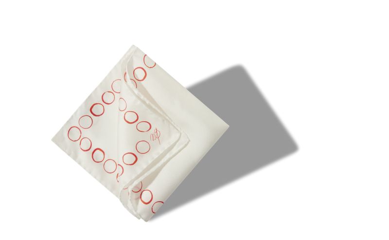 Circles, Ivory and Red Silk Circle Print Pocket Square - £50.00 