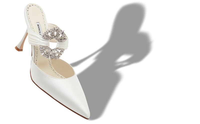 Maidugura, Cream Satin Embellished Buckle Mules - £995.00 