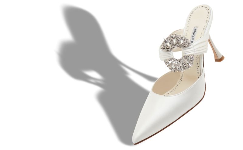 Maidugura, Cream Satin Embellished Buckle Mules - £995.00