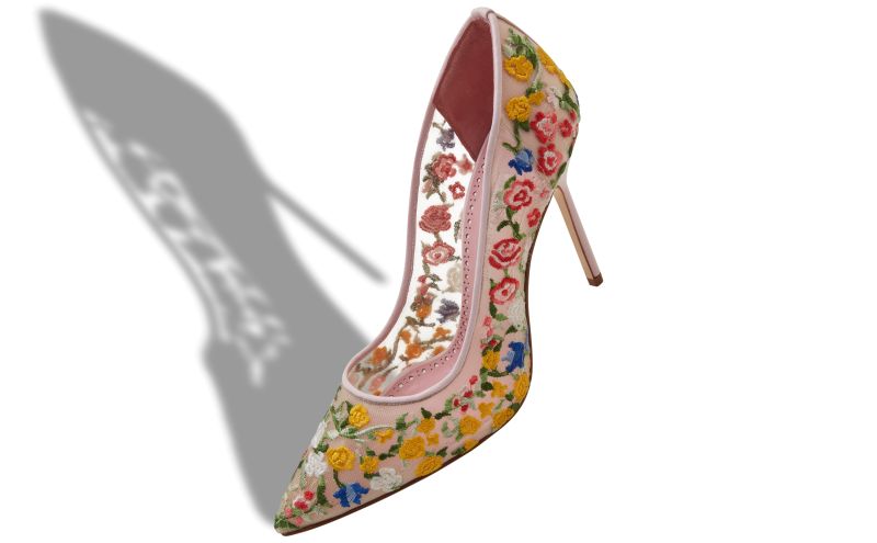 Jardino, Multicoloured Mesh Floral Embroidered Pumps - US$1,485.00