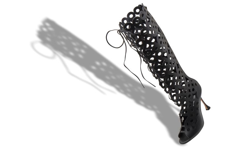 Tarashi, Black Calf Leather Cut Out Knee High Boots - CA$2,595.00