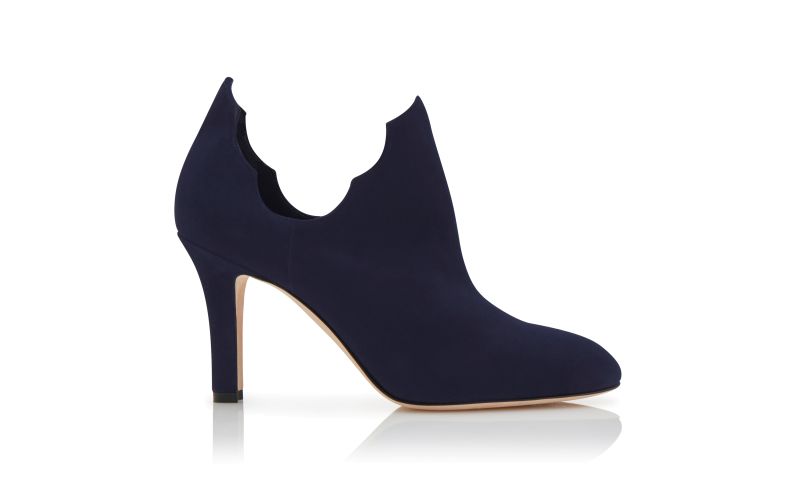 Side view of Dembeba, Navy Blue Suede Serrated Ankle Boots - £795.00