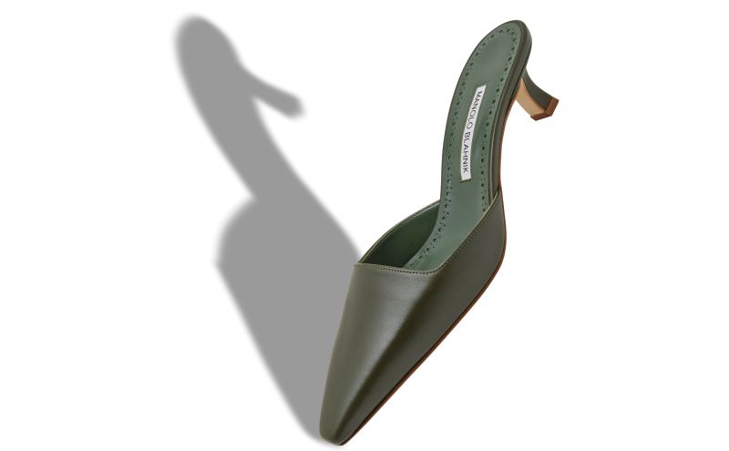 Moiramu, Dark Green Nappa Leather Square Cut Mules - £625.00