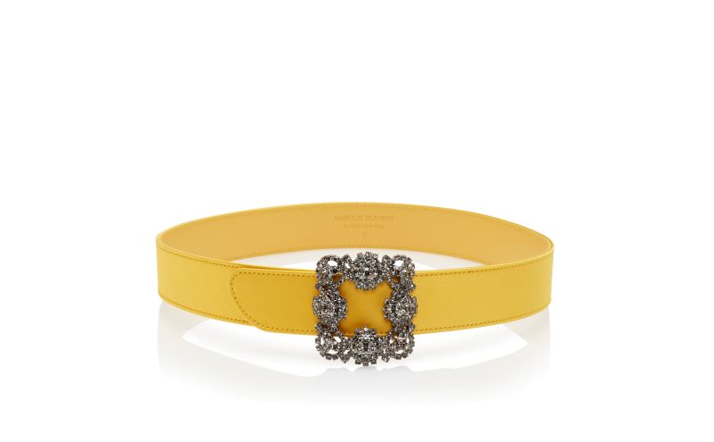 Side view of Hangisi belt, Yellow Satin Crystal Buckled Belt - £675.00