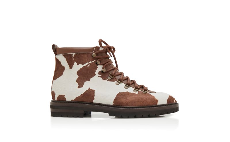 Side view of Calaurio, Brown and White Calf Hair Lace Up Boots - CA$1,685.00