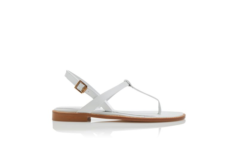 Side view of Hata, White Calf Leather Flat Sandals - US$835.00