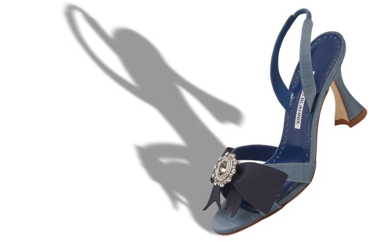 Nattier, Blue Silk Bow Detail Slingback Sandals - €1,195.00