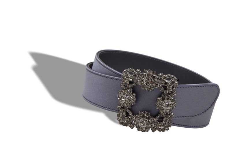 Hangisi belt, Blue-Grey Satin Crystal Buckled Belt - US$845.00