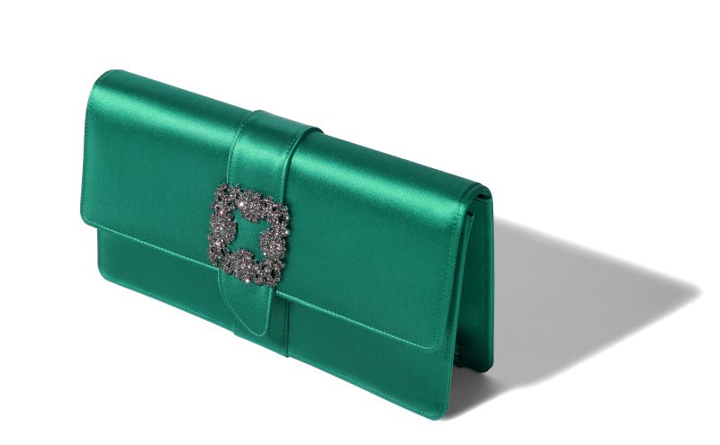 Capri, Green Satin Jewel Buckle Clutch - US$1,695.00 