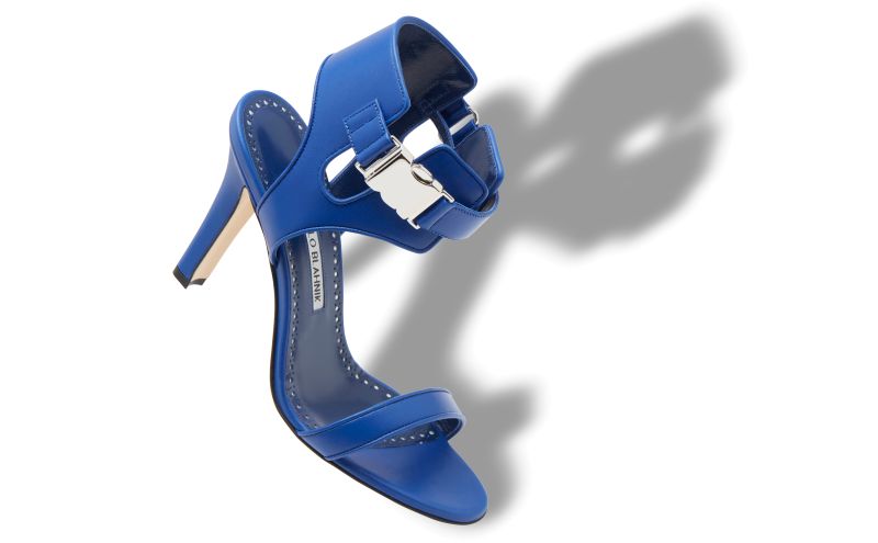 Designer Blue Nappa Leather Buckle Detail Pumps 