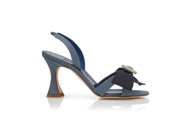 Side view of Nattier, Blue Silk Bow Detail Slingback Sandals - €1,195.00