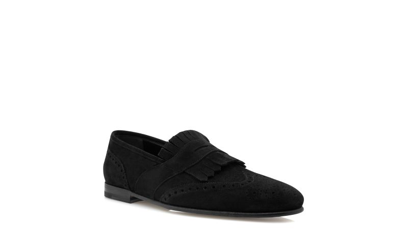 Agasio, Black Suede Kiltie Loafers - AU$1,455.00