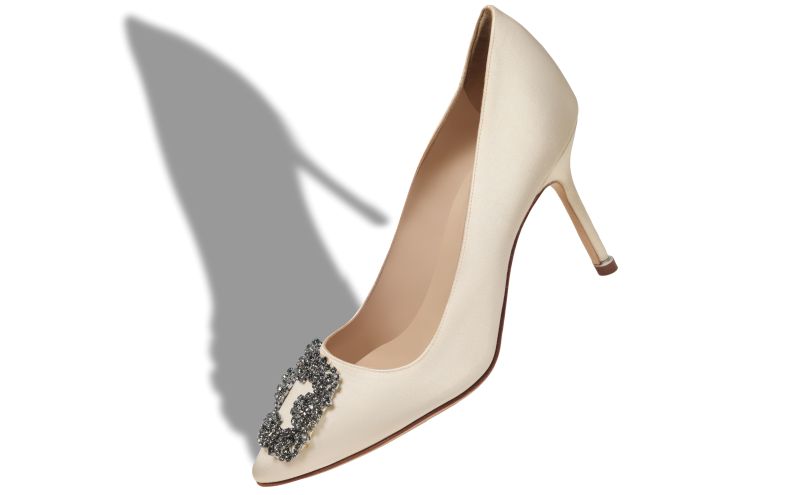Hangisi 90, White Satin Jewel Buckle Pumps - US$1,350.00