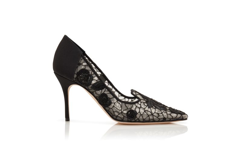 Side view of Milandra, Black Mesh Floral Detail Pumps - US$2,885.00