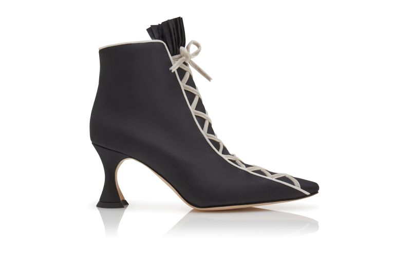 Side view of Nolhac, Black Silk Criss-Cross Detail Ankle Boots - €1,275.00