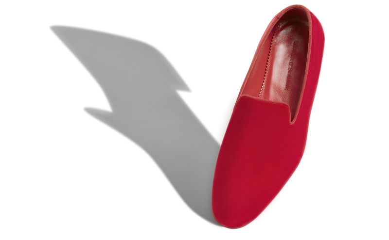 Designer Bright Red Velvet Loafers