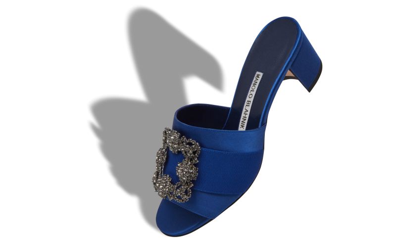 Martanew, Blue Satin Jewel Buckle Mules - US$1,250.00