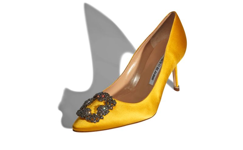 Hangisi 70, Yellow Satin Jewel Buckle Pumps - £945.00