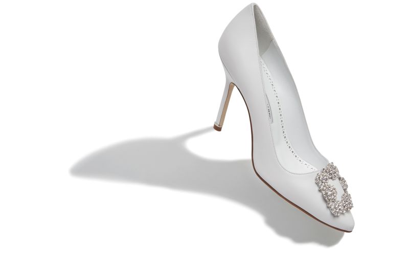 Hangisi, White Calf Leather Jewel Buckle Pumps - AU$2,025.00