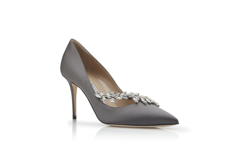 Nadira, Grey Satin Jewel Buckle Pumps  - €1,095.00