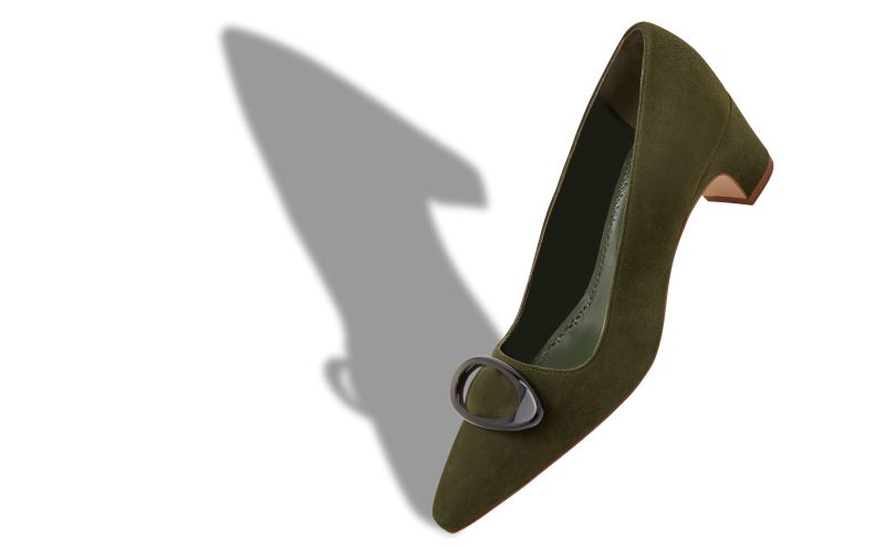 Fenix, Dark Green Suede Pointed Toe Pumps - £825.00