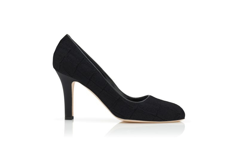 Side view of Uksor, Black Wool Textured Pumps - £725.00