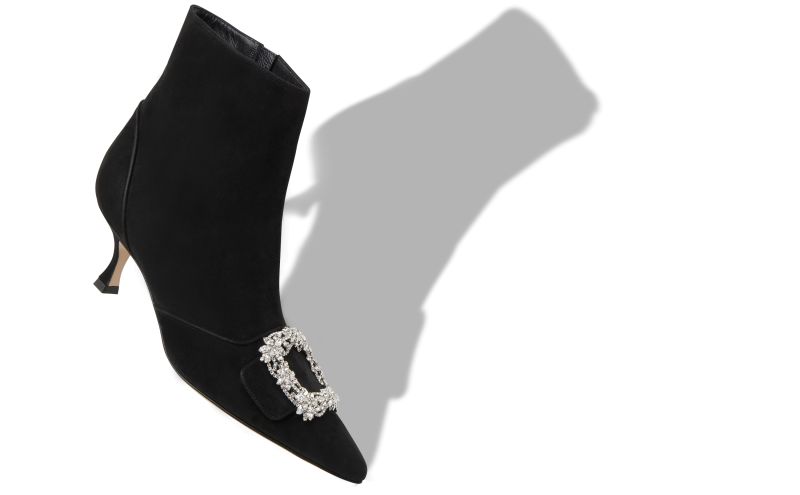 Baylow jewel, Black Suede Crystal Buckle Ankle Boots - US$1,595.00 