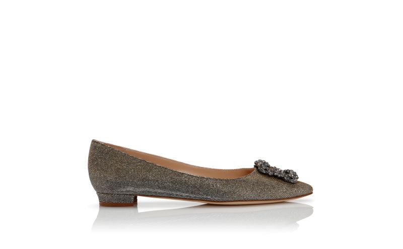 Side view of Hangisiflat glitter, Gold Glitter Fabric Jewel Buckle Flat Pumps - CA$1,525.00