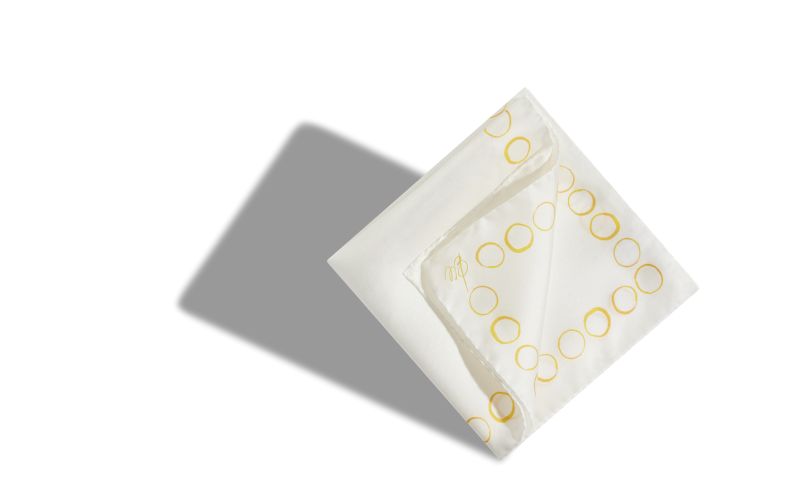Designer Ivory and Yellow Silk Pocket Square