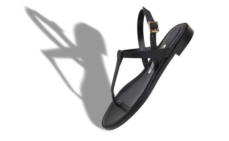 Hata, Black Calf Leather Flat Sandals - AU$1,205.00