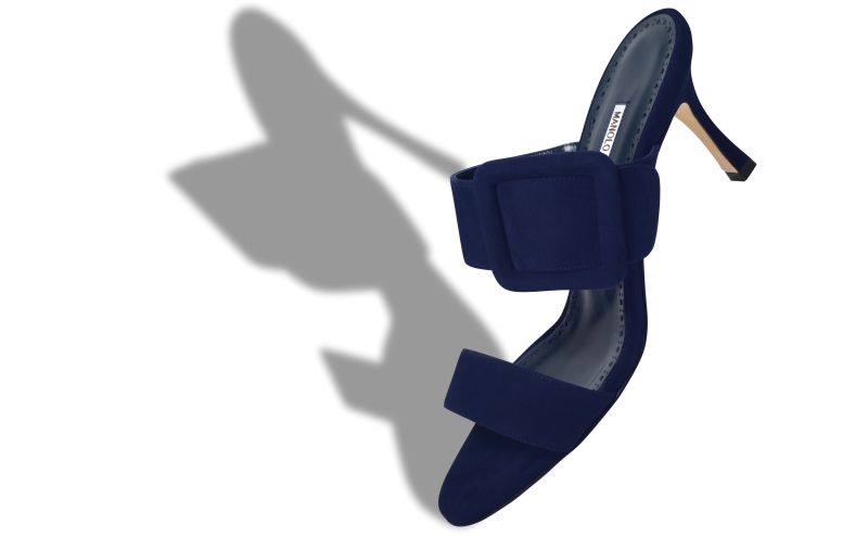 Gable, Navy Blue Suede Open Toe Mules - US$925.00