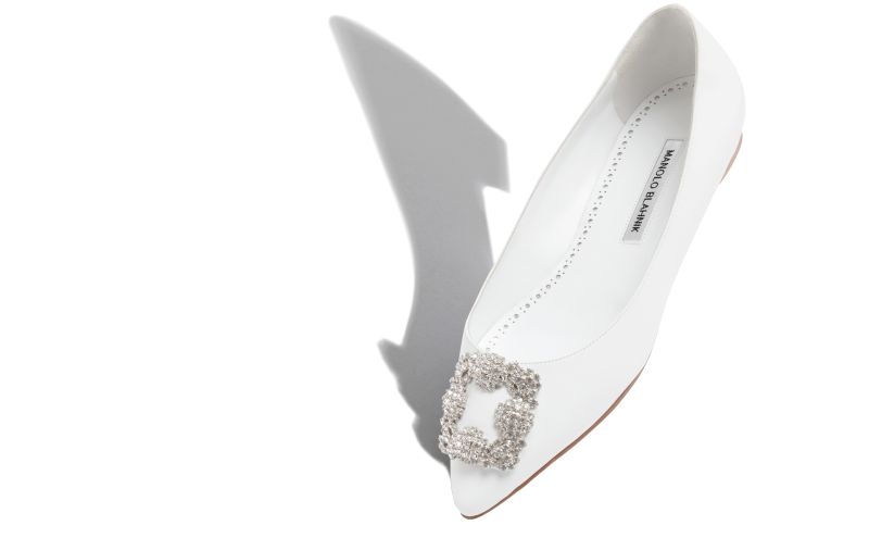Hangisiflat, White Calf Leather Jewel Buckle Flat Pumps - £925.00