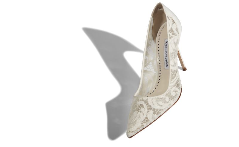 Designer White Lace Pointed Toe Pumps