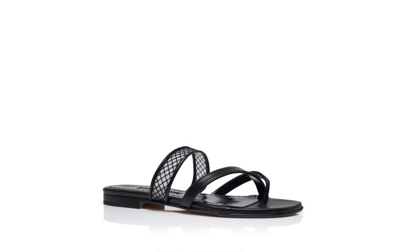Sulnaflat, Black Nappa Leather Flat Sandals - US$525.00