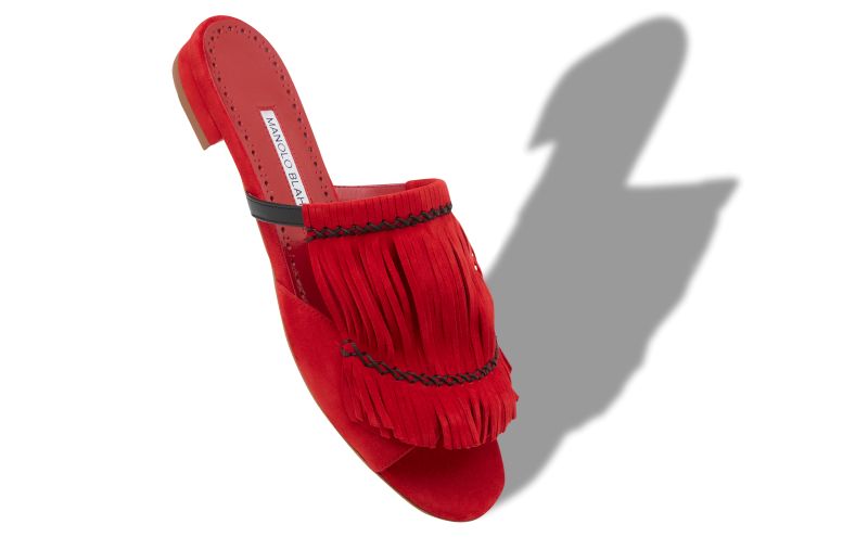 Rafikiflat, Red Suede Fringe Detail Flat Sandals   - AU$853.00 