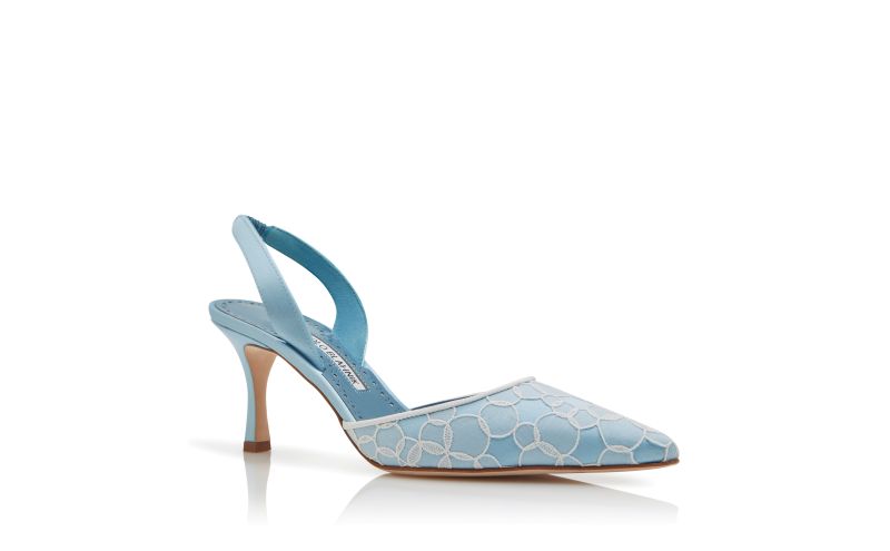 Carolyne 70, Blue Satin Slingback Pumps - US$483.00