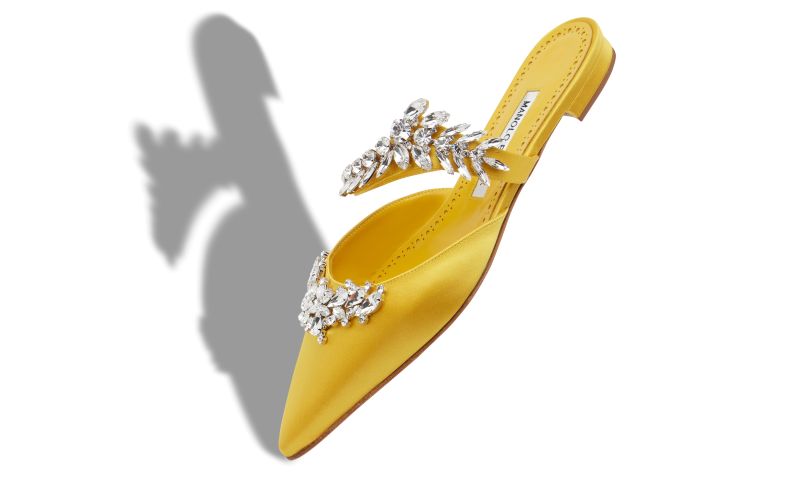 Lurumflat, Yellow Satin Crystal Embellished Flat Mules - AU$2,325.00