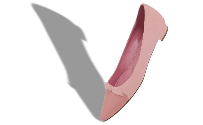 Tiaka, Pink Suede Bow Detail Flat Pumps - US$775.00